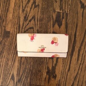 Coach Women's Wallet with Floral Design - Cream and Red